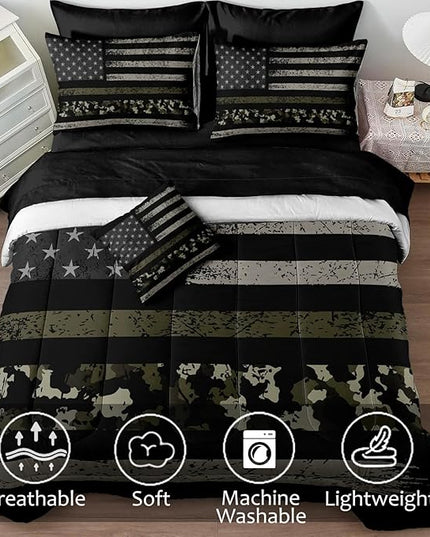 American Flag Comforter Set Camo Comforter Twin Bed Set Black Grey Army Green Camouflage American Flag Bedding Set 6 Pieces Twin Bed in a Bag Teen Boys Kids Bedding Set Twin Size