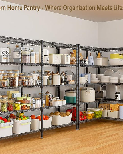 Himimi Storage Shelves-5 Tier Heavy Duty Wire Shelving Unit with Leveling Feet, 1500LBS Adjustable Metal Shelves Organizer for Kitchen Garage Pantry Laundry, 60" W*14" D*72" H, Black