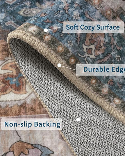 Ciicool Boho Circle Area Rug Washable 6x6ft Round Bedroom Rug Non-Slip Oriental Throw Rug Low-Pile Floor Carpet for Dining Room Living Room