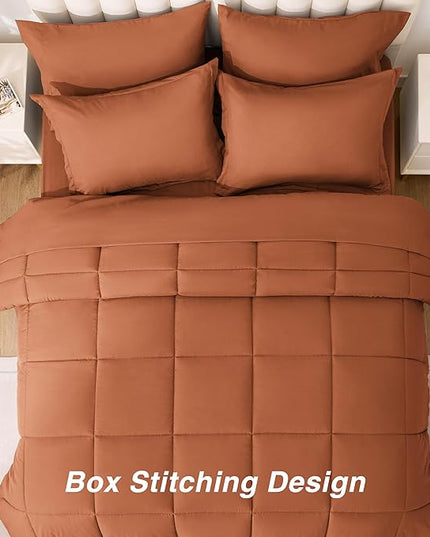 Love's cabin Twin Comforter Set Burnt Orange, 5 Pieces Twin Bed in a Bag, All Season Bedding Sets with 1 Comforter, 1 Flat Sheet, 1 Fitted Sheet, 1 Pillowcase and 1 Pillow Sham