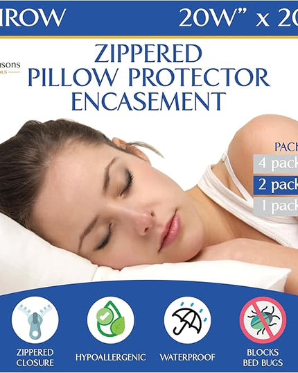 Throw Pillow Covers (Set of 2) - Square 20x20 - Pillow Protectors Waterproof Hypoallergenic Dust Proof Zippered Encasement
