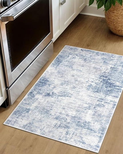 IOHOUZE Small Abstract Area Rug 2x3 Ft Entryway Rugs Washable Door Mat Indoor Entrance, Rubber Backed Throw Rugs, Printed Non Slip Floor Carpet for Foyer Front Door Sink, Light Blue White
