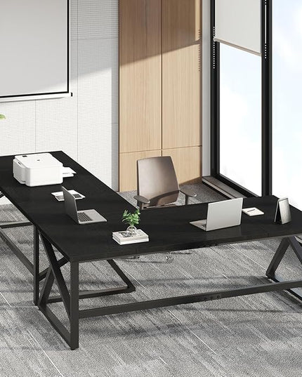 IBF Long Black Computer Desk, Large Executive Office Desk for 2 People Work Writing Study, 70 Inch Industrial Metal Wood Dual Monitor Desk Workstation, Modern Simple Double PC Gaming Table in Bedroom