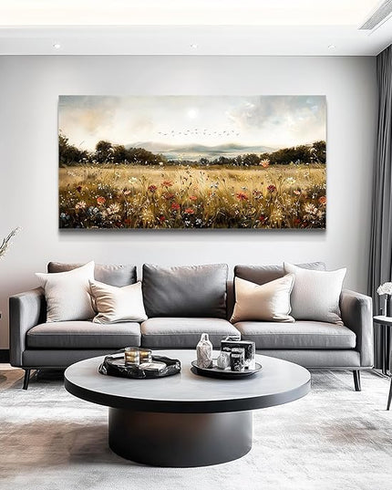 KELIYUAN Large Wall Canvas Picture Aesthetics Vintage Lawn Painting With Printed Wall Art For Restaurant Classical Landscape Wall Decor For Office Living Room Bedroom Home Decoration 30 X 60 Inches