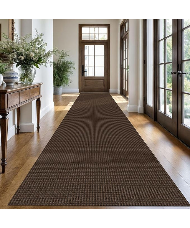KOZYFLY Extra Long Runners for Hallways 3x18 ft Washable Kitchen Runner Non Slip Rubber Backed Hallway Rug Cotton Entryway Runner Rug Floor Carpet for Indoor Hall, Kitchen, Stair, Reddish Brown/Coffee