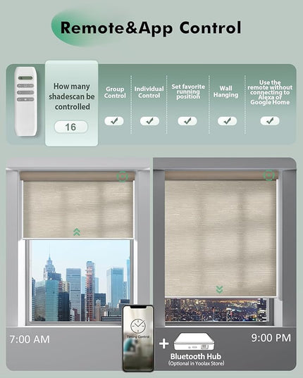 Yoolax Motorized Blinds with Remote, Light Filtering Remote Shades for Windows, Automatic Roller Shades Cordless Electric Blinds for Bedroom Living Room Office, Custom Size (Jacquard Coffee)