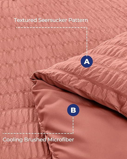 HYMOKEGE Coral King Size Comforter Set Seersucker 7 Pieces, All Season Luxury Bed in a Bag for Bedroom, Bedding Set with Comforter, Sheets, Pillowcases & Shams