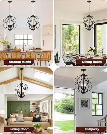 Black Chandelier for Dining Room Light Fixture, 4-Light Modern Farmhouse Chandelier, 17" Large Ceiling Hanging Industrial Pendant Light for Kitchen Island Living Room Foyer Entryway Stair