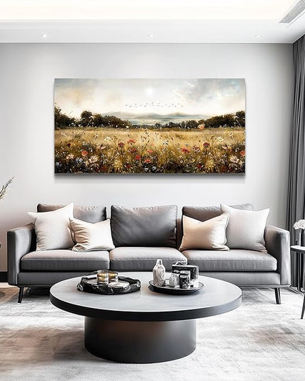 KELIYUAN Canvas Wall Art For Kitchen Dining Room Vintage Decor, Lawn Paintings With Flowers Wall Decor Prints Home Office Living Room Bedroom Decoration Home Decor, Can Be Hung Directly 20 "X 40"