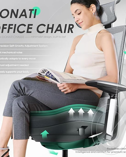 COLAMY Ergonomic Office Chair, Mesh Desk Chair with High Back, Lumbar Support, Adjustable Headrest and 4D Arms, Slide Seat, Tilt Lock-Coral