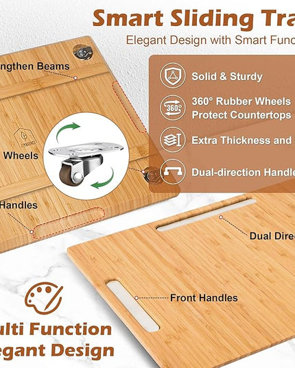 Joy&Grace Appliance Slider for Kitchen Appliances 360° Rolling Sliding Tray for Coffee Maker Countertop, Bamboo Coffee Pot Slider Rolling Tray (Natural, Large 16"x13")