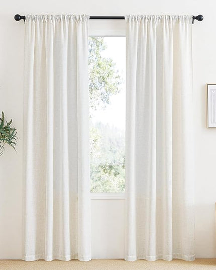 NICETOWN Linen Sheer Curtains 84 inches Long, Pinch Pleated Rod Pocket Back Tab Window Sheer Drapery for Bedroom, Living Room, Light Filtering Privacy Sheer Curtains, 1 Piar, 42 x 84 Inches Long