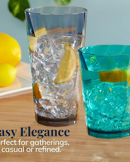 US Acrylic Optix Plastic Reusable Drinking Glasses (Set of 16) 14oz Rocks & 20oz Water Cups in Coastal Colors | BPA-Free Tumblers, Made in USA | Top-Rack Dishwasher Safe