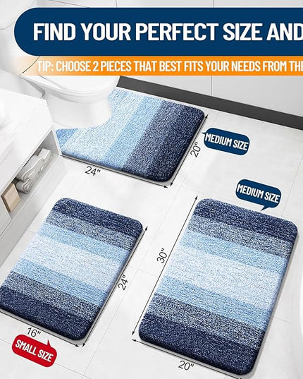 OLANLY Bathroom Rug Set 2 Piece, Soft Absorbent Microfiber Bath Rug Set, Non-Slip, Machine Wash Dry, Plush Shaggy Bath Mats for Bathroom (30"x20"+24"x16", Navy)