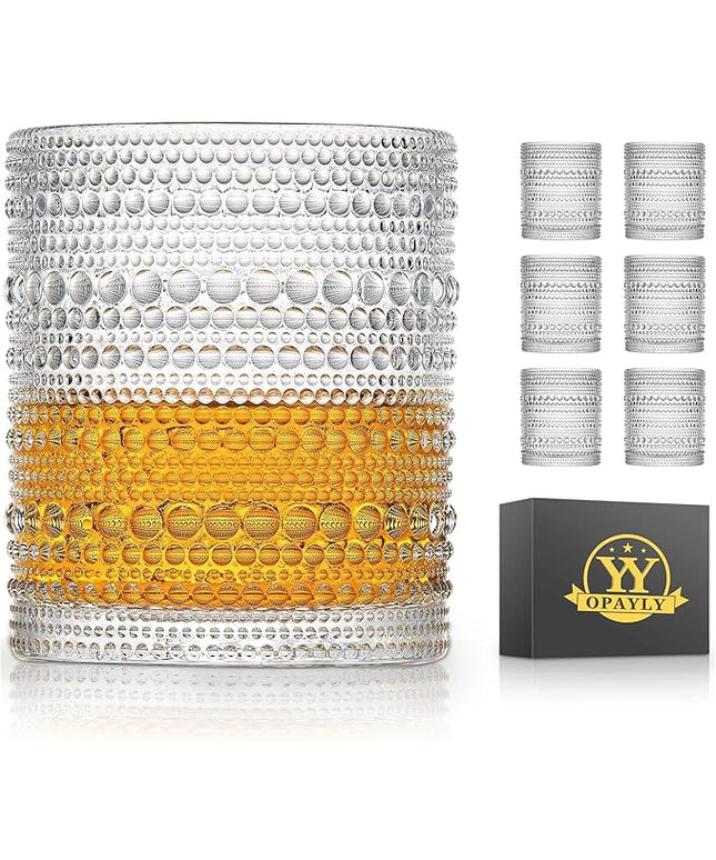 hobnail Drinking Glasses Old Fashion Glass 10oZ rocks glasses Set of 6 glasses Water Juice Cocktail Vintage Glassware Set Gift for Men Women