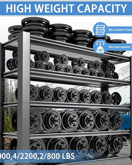 5-Tier Garage Shelving Heavy Duty, 3000 LBS Capacity Metal Storage Rack 76" H x 60" W x 24" D, Adjustable Shelves Unit for Garage, Warehouse, Basement, Pantry, Workshop.4 Pack