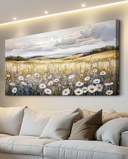 ZUITINGHUA Canvas Wall Art For Living Room Large Wall Decor For Office Bedroom Decoration White Flower Landscape Picture Grassland Painting Artwork Room Wall Mural Aesthetic Home Decor 30x60 In