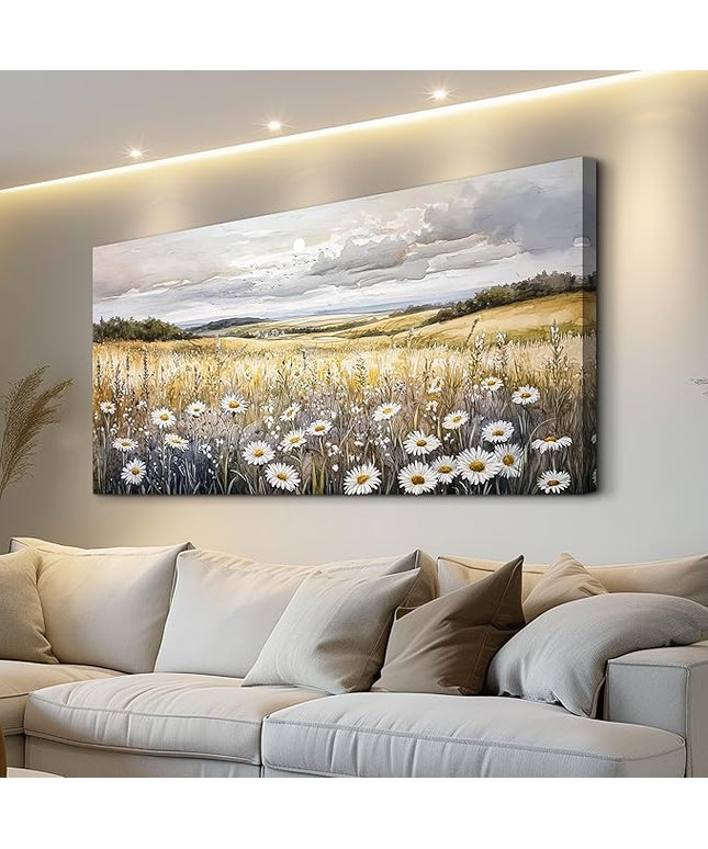ZUITINGHUA Canvas Wall Art For Living Room Wall Decor For Bedroom Office Wall Decoration White Flower Landscape Painting Grassland Pictures Artwork Room Aesthetic Home Decor 20x40 In