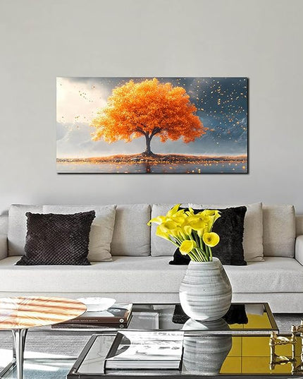 Zoyotago Large Tree of Life Wall Art for Living Room Bedroom Office Orange Tree Fall Landscape Picture Modern Artwork Canvas Prints 20x40 Inch