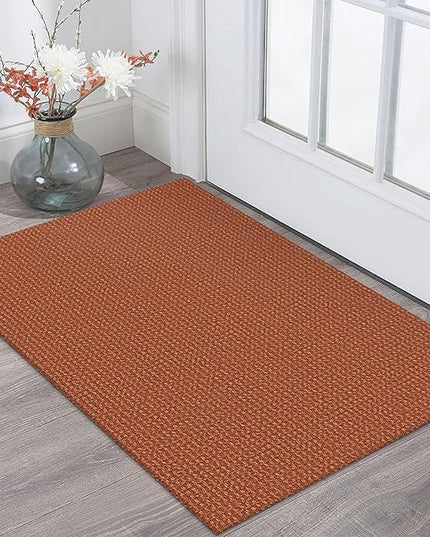 KOZYFLY Indoor Door Mat 2x3 ft Small Area Rugs Washable Front Door Mat Non Slip Rubber Backed Entryway Rug Cotton Entrance Doormat for Front Porch Bathroom Kitchen Bedroom, Orange/Tan