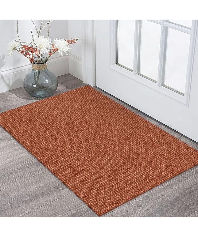 KOZYFLY Indoor Door Mat 2x3 ft Small Area Rugs Washable Front Door Mat Non Slip Rubber Backed Entryway Rug Cotton Entrance Doormat for Front Porch Bathroom Kitchen Bedroom, Orange/Tan