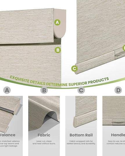 Blackout Roller Shades for Indoor Windows, Cordless Jacquard Fabric-Matched Roller Blinds, Easy to Install Privacy UV Protection Roll Up Blinds for Home Office, Beige, Custom Size