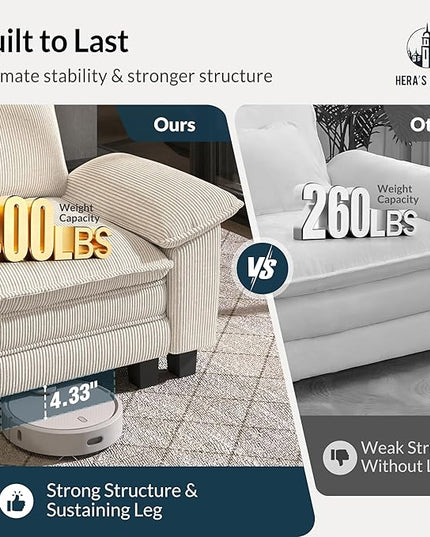 HERA'S HOUSE 88" Modular Sectional Sofa, Loveseat Couches for Living Room, Comfy Cloud Couch 2-Seater Deep Seat Sofa with Throw Pillow, Corduroy Beige