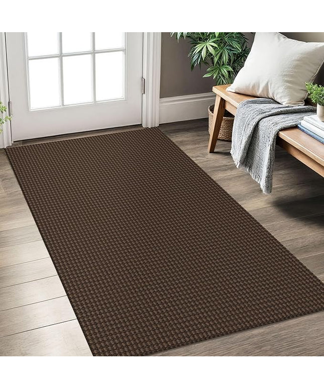 KOZYFLY Rugs for Entryway 3x5 ft Washable Area Rug Non Slip Rubber Backed Entry Rug Woven Indoor Door Mat Cotton Kitchen Rugs Floor Carpet for Entryway, Foyer, Backdoor, Reddish Brown/Coffee