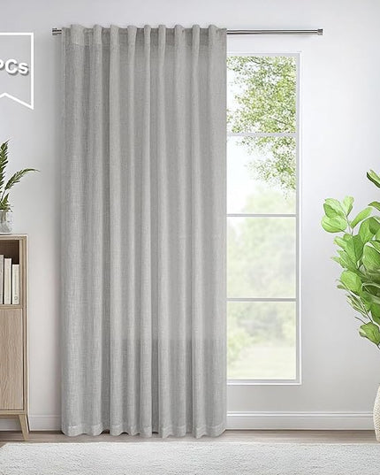 Grey Farmhouse Curtains 60 Inch Wide for Living Room Extra Large Light Gray Linen Drapes Semi Sheer Room Divider Curtain for Patio Sliding Glass Door 2 Panel Back Tab Pocket Width 60x96 Long 5x8 FT