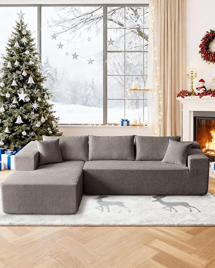 103.54'' Sectional Sofa, Raindrop Velvet Fabric L Shaped Sofa, 4 Seat Modern L Shape Couch with 2 Pillows Right Hand Lounge for Living Room, Office