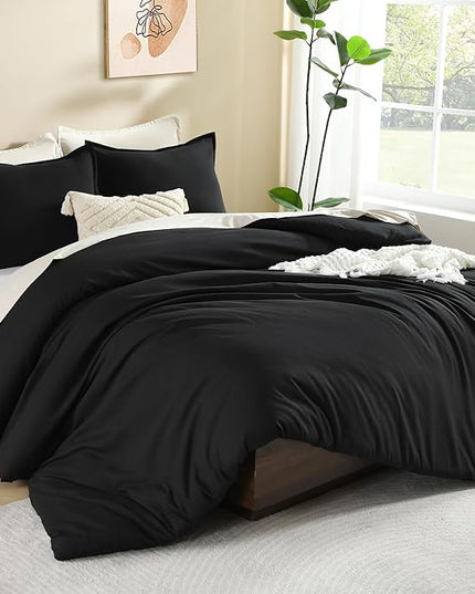 Litanika Oversized King Comforters Black Super King Plus Size, 3 Pieces Lightweight Solid Bedding Comforter Set, All Season Fluffy Bed Set (128x120In Comforter & 2 Pillowcases)