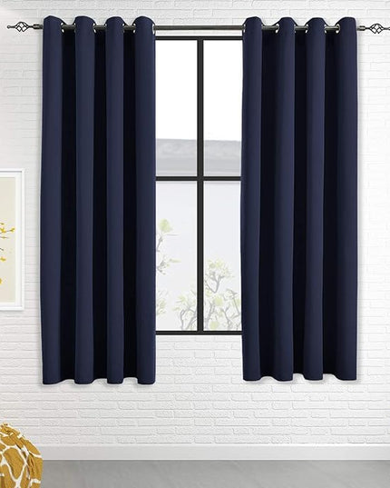 Blackout Curtains for Bedroom Thermal Insulated Light Blocking Room Darkening Curtains Solid Grommet Window Drapes for Living Room, Set of 2 Curtain Panels 52 W x 63 L inch Long Navy