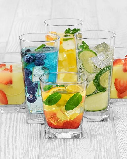 Libbey City Tumbler and Rocks Glass Set, Elegant Drinkware Glasses Set, Tall Drinking Glasses with Modern Lines, Dishwasher Safe Drinking Glasses Set of 16