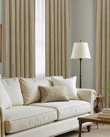 LAMIT Velvet Curtains 102 Inch for Living Room, Thick Thermal Insulated Drapes Room Darkening Country Decor Back Tab and Rod Pocket Panels for Bedroom, 2 Panels, Dark Taupe, 52 x 102 Inch