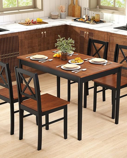 Giantex 5-Piece Dining Table Set for 4, Rectangular Kitchen Table & 4 Chairs with Rubber Wood Legs, Cross Backrest, Space-Saving Mid Century Modern Dinette Set for Dining Room, Breakfast Nook, Dinner