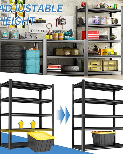 63''Storage Shelves, Garage Metal Shelving Unit, Adjustable, Double-Layer Column with Reinforced Ribs, Heavy-Duty, Capable of Bearing 3000 lbs, Suitable for Garage, Warehouse, Kitchen Storage