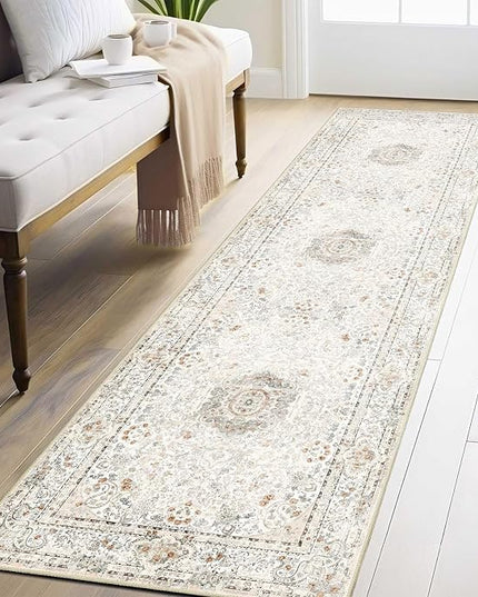 Washable Runner Rug 2x8,Boho Rug Runners Non Slip,Long Rugs for Hallways Kitchen Bedroom Entryway Living Room Bathroom,Vintage Bohemian Distressed Floor Carpet,Beige