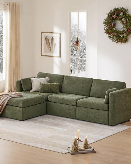 CHITA Oversized Modular Sectional Sofa, FSC Certified L Shaped Couch Reversible Chaise, Modular Sectional Couch for Living Room,112 inch Width, 4 Seat Modular Sofa with Storage Ottoman, Moss Green