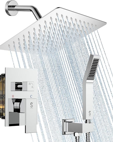 SR SUN RISE Shower System - Shower Faucet Set with 8 Inch Rain Shower Head and Handheld Shower - High Pressure Rain Shower System - All Metal Shower Faucet Trim Repair Kits - Polished Chrome