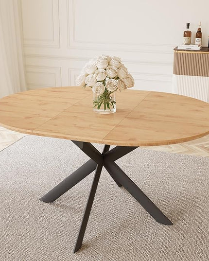 43.2"-59.1" Extendable Round Dining Table, Mid Century Modern Wooden Round Table, Leisure Oak Coffee Table,Saving Space