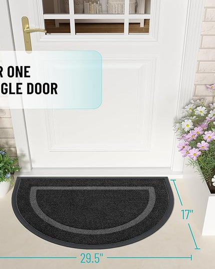 OLANLY Half Circle Door Mat Indoor Outdoor Entrance Welcome, Waterproof All-Season, All-Weather Doormat, Sturdy Natural Rubber, Low Profile, Easy Clean Patio Porch Entryway Mat, 29.5x17, Black