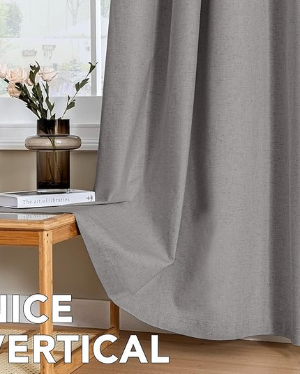 H.VERSAILTEX Linen Curtains 100% Blackout Curtains for Bedroom 54 inch Long Full Light Blocking Nature Linen Blended Window Curtains for Living Room Nickel Grommet (2 Panels, Heathered Dove)