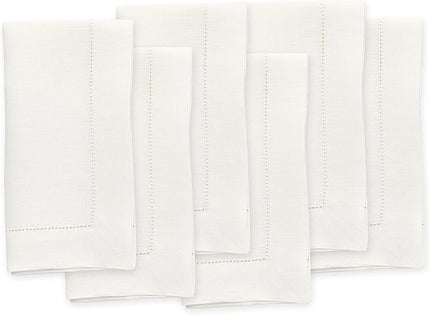 Solino Home Ivory Linen Napkins Set of 6-100% Pure Linen Hemstitch Dinner Napkins 20 x 20 Inch for Christmas, Holiday, New Year - Classic Hemstitch
