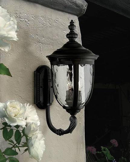 John Timberland Bellagio European Outdoor Wall Light Fixture Textured Black 21" Clear Hammered Glass Upbridge Arm for Exterior House Porch Patio Outside Deck Garage Yard Front Door Garden Home