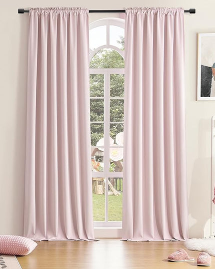 DONREN Blush Pink Room Darkening Soft Curtains - 108 Inch Length for 9 Foot High Ceiling Window,Baby Pink Rod Pocket Drapes/Curtains for Livingroom,52W x 108L,2 Panels