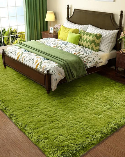 Ophanie Green Rug Grass Area Rugs for Bedroom, 4x6 Shag Fluffy Carpet, Fuzzy Furry Plush Soft Cute Kids Baby Girls Shaggy Bedside Indoor Floor Carpets for Teen Dorm Home Decor Aesthetic, Nursery