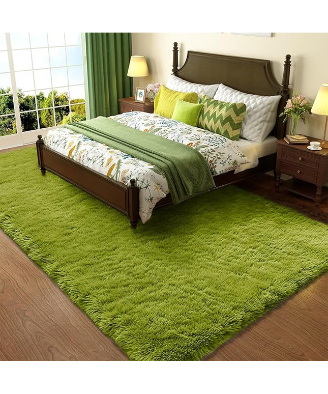 Ophanie Green Rug Grass Area Rugs for Bedroom, 4x6 Shag Fluffy Carpet, Fuzzy Furry Plush Soft Cute Kids Baby Girls Shaggy Bedside Indoor Floor Carpets for Teen Dorm Home Decor Aesthetic, Nursery