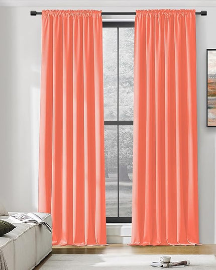DONREN Room Darkening Rod Pocket Curtain Panels - Thermal Insulated Curtains for Living Room (Coral,52 W x 96 L Inch,2 Panels)
