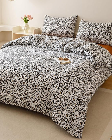 CLOTHKNOW Black Cheetah Twin/Twin XL Comforter Set 3Pcs Leopard Print Bedding Comforter Sets Soft Black Brown Bedding Sets with 2 x Pillow Cases