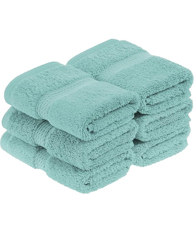 Superior Egyptian Cotton Pile Face Towel/Washcloth Set of 6, Ultra Soft Luxury Towels, Thick Plush Essentials, Absorbent Heavyweight, Guest Bath, Hotel, Spa, Home Bathroom, Shower Basics, Turquoise